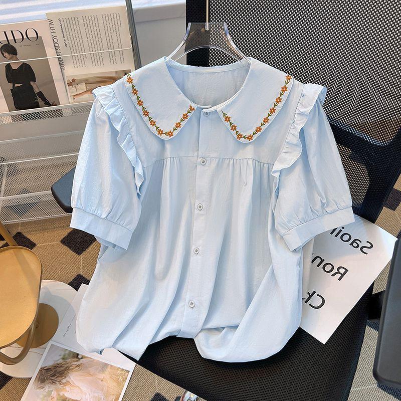 Women's Japanese-Style Sweet Embroidered Shirt with Doll Collar - Summer 2026