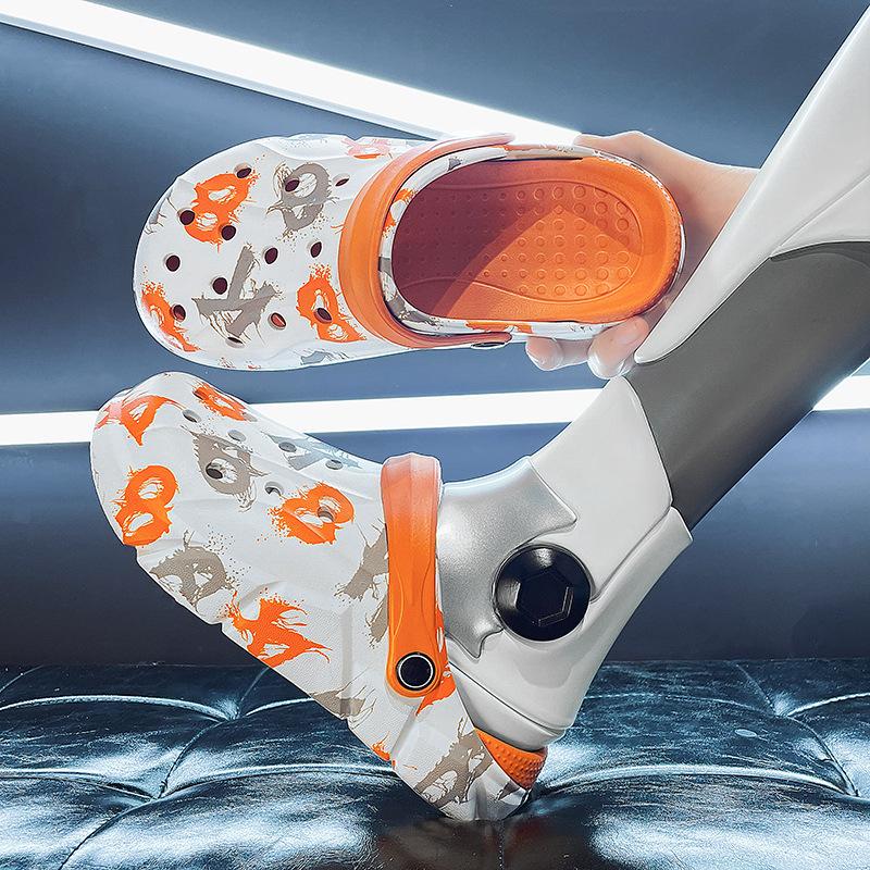 

Новые модные туфли для пар с принтом на платформе, двухцветные, с отверстиями, пляжные тапочки 36-37