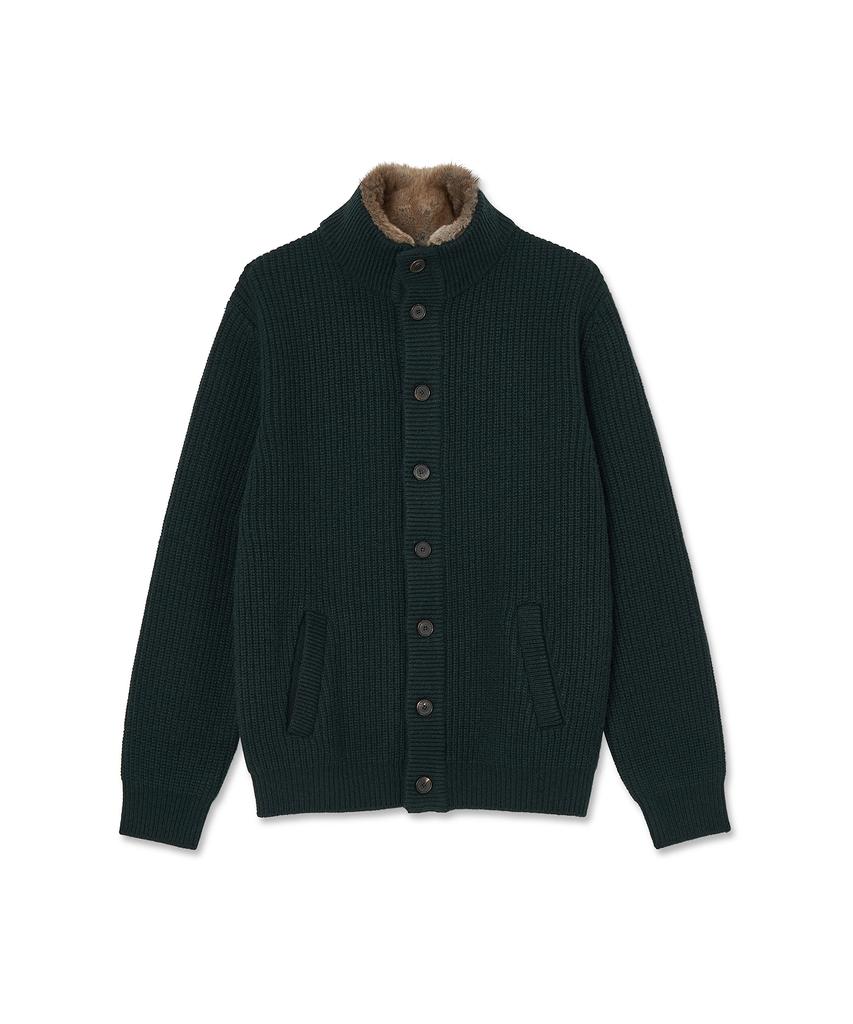 IOLO Merino Wool Knit Fur Jacket_Dark Green