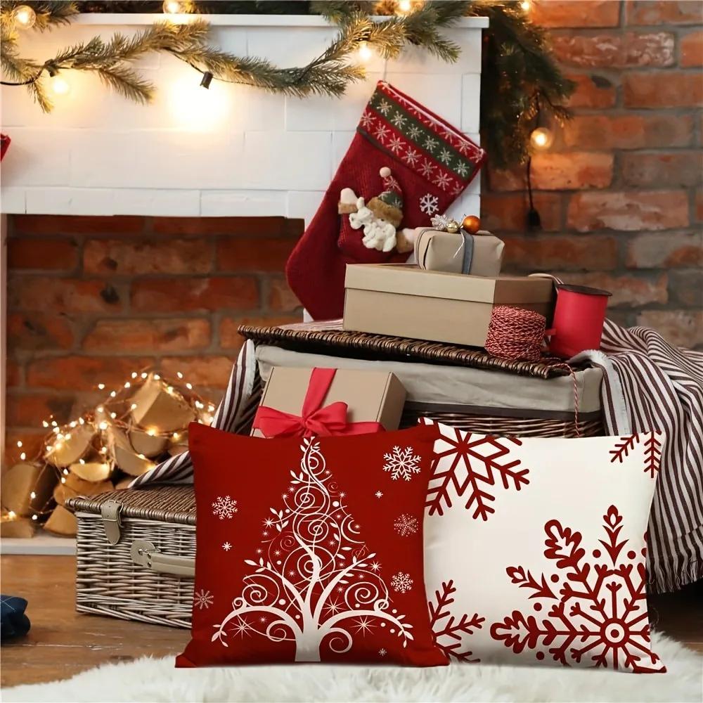 Christmas Decoration Pillowcase Red Snowflake Christmas Tree Pillow Cover Living Room Sofa Cushion Cover Room Home Decoration