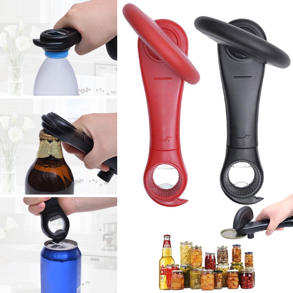 Stainless Steel Multi-Function Can Opener & Bottle Opener Easy-Grip Manual Jar Opener for Kitchen, Durable & Safe Household