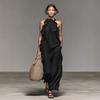 Sleeveless Ruffled Neck Maxi Dress Loose Fit Long Dress Lightweight Flowing Fabric Summer Style for Women