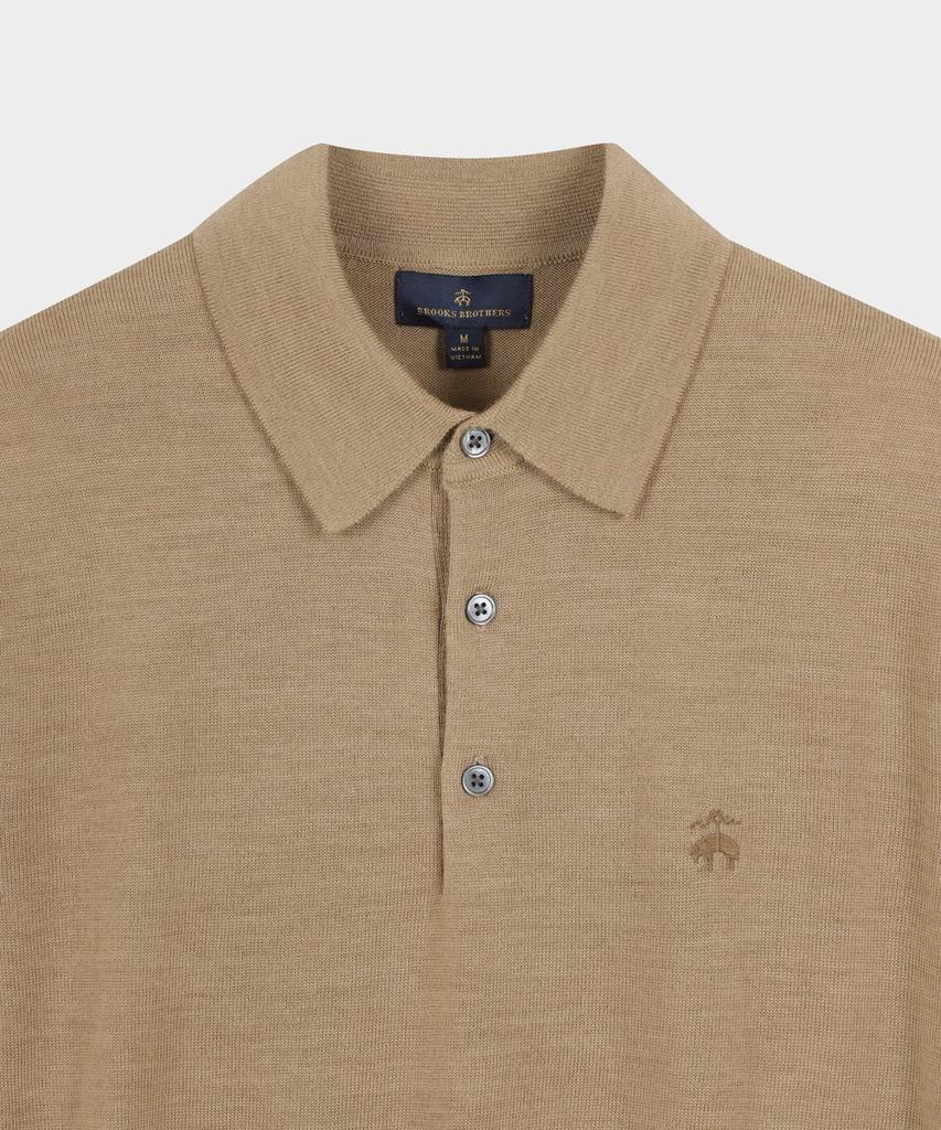 BROOKS BROTHERS Merino Wool Logo Polo Sweater (Beige) (Bbwtmnf301)