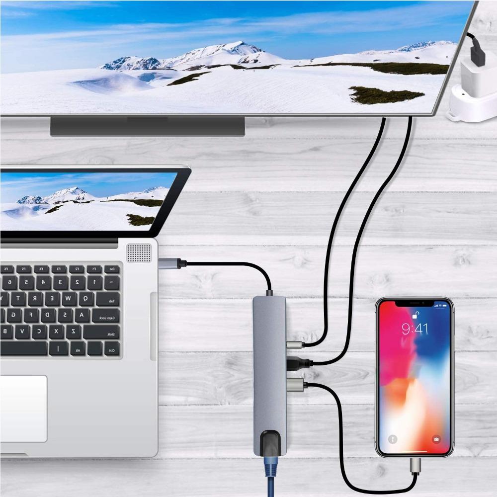 8-in-1 USB-C-Hub Typ-C auf HDMI 4K 30Hz USB 3.0 PD-Laden Kartenleser Multi-Port-Adapter für Laptop MacBook