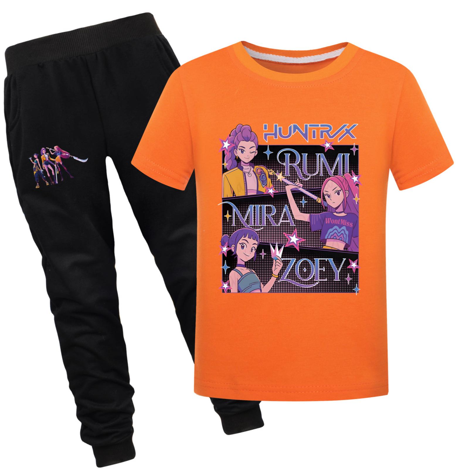 

Детская летняя спортивная футболка и брюки, комплект спортивной одежды из двух предметов, одежда с принтом с короткими рукавами, костюм 150 оранжевый