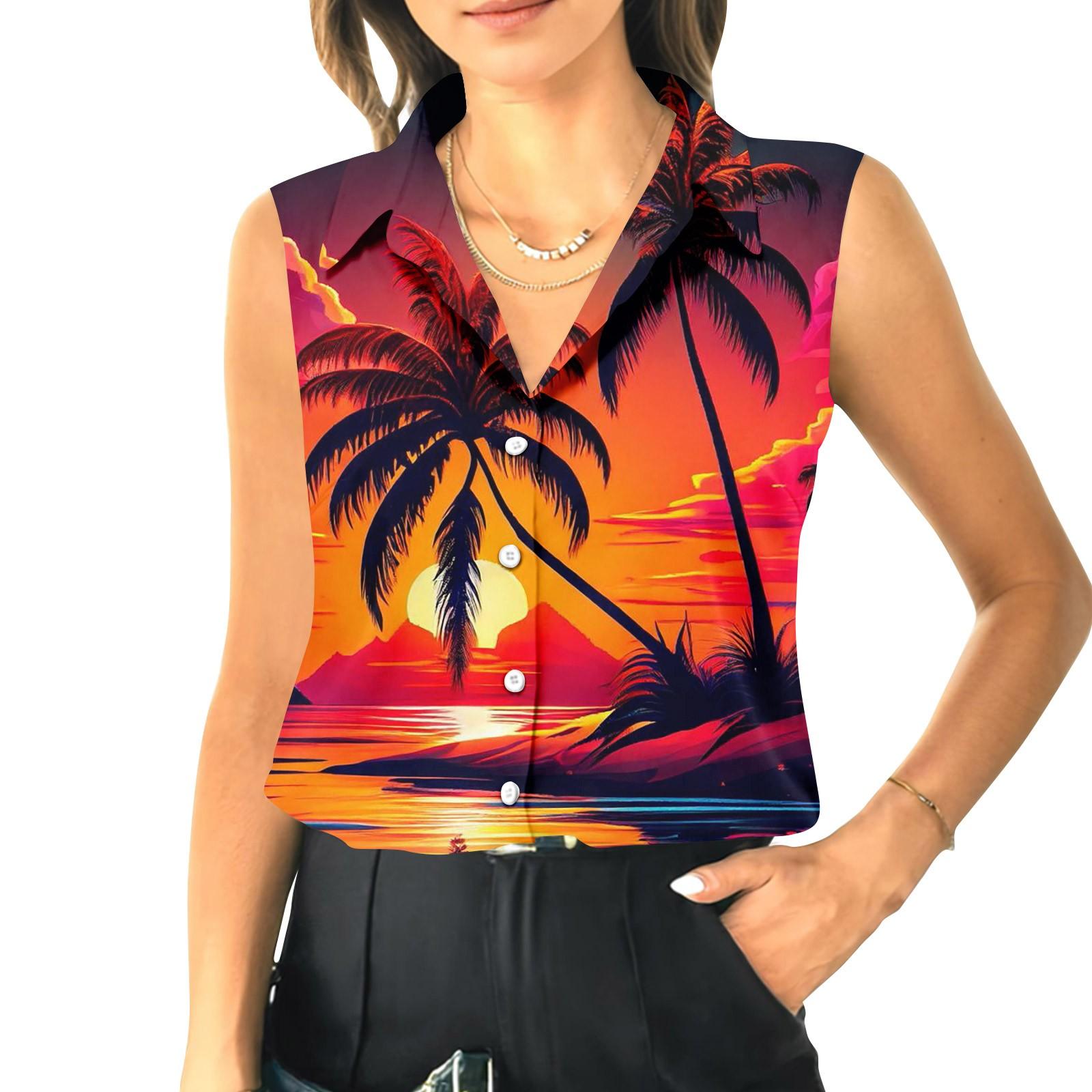 

Женский летний свободный топ без рукавов с воротником-стойкой M красный