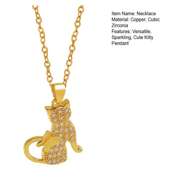Cat Pendant Necklace Cubic Zirconia Cute Kitty Butterfly Necklace Animal Charm Jewelry Gift for Cat Lovers Women