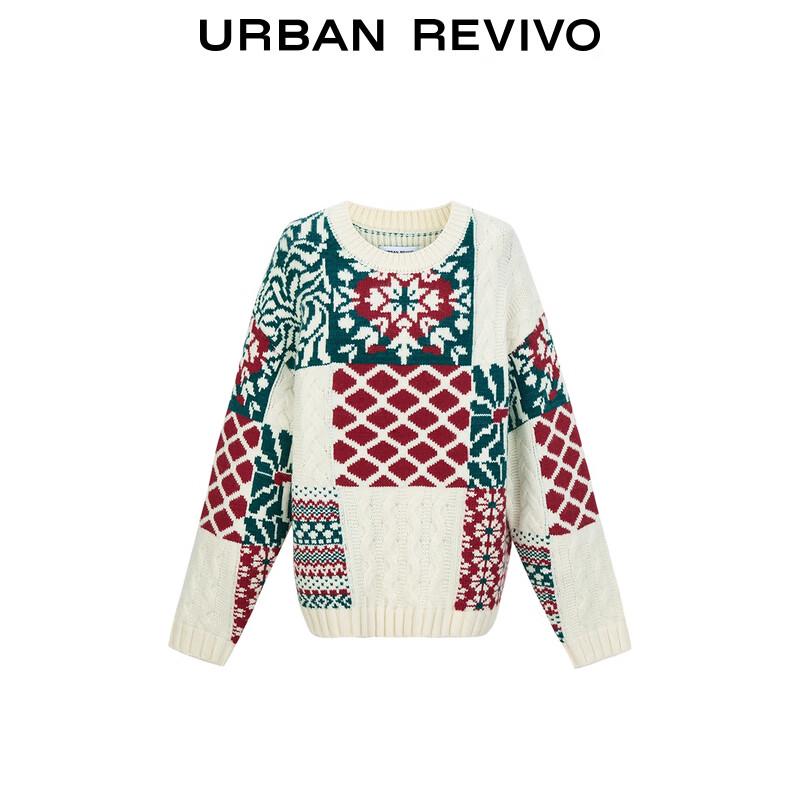 UR Women's Relaxed Fit Color-Block Jacquard Knit Sweater