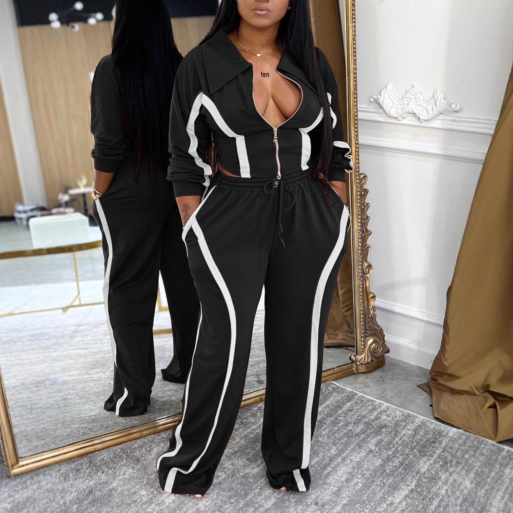 AL335 Women's Autumn/Winter Sports Suit: Cotton Jacket & Sweatpants Two-Piece Set