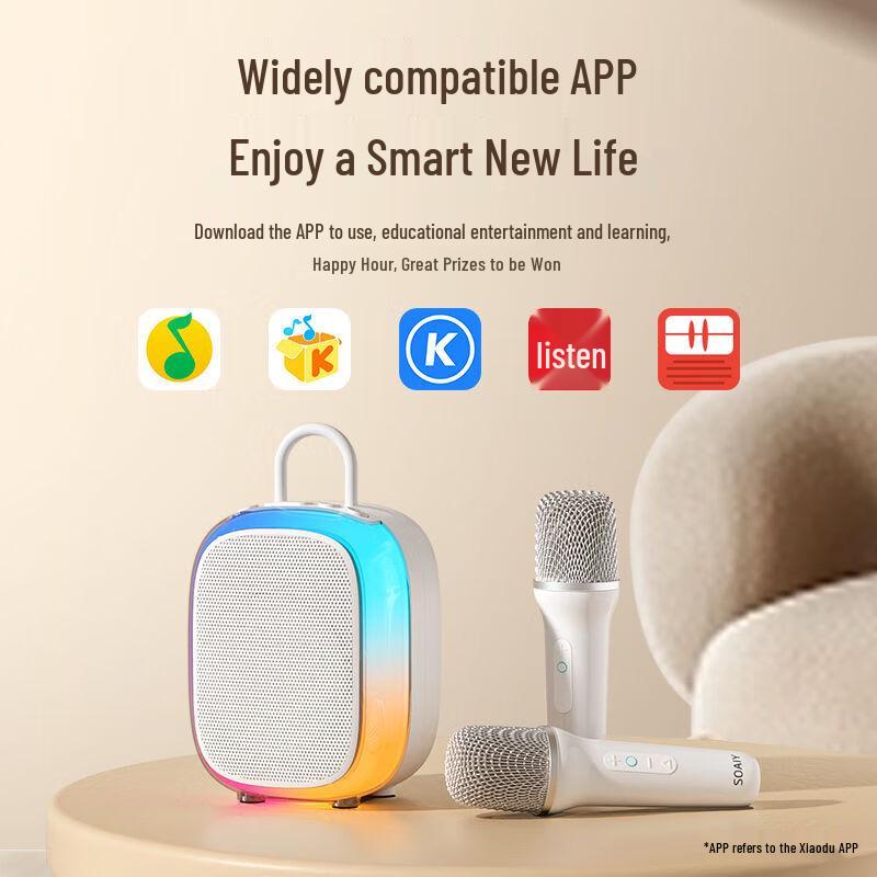Soaiy SK68 Portable Wireless KTV Speaker & Dual Microphones with AI Voice Assistant CN Plug (adapter Included)