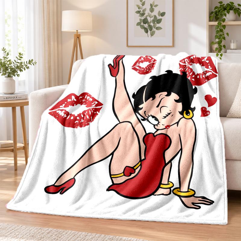 Betty Boop Flannel Throw Blanket Soft Warm Cozy For Sofa Bed Indoor Home Bedroom Use