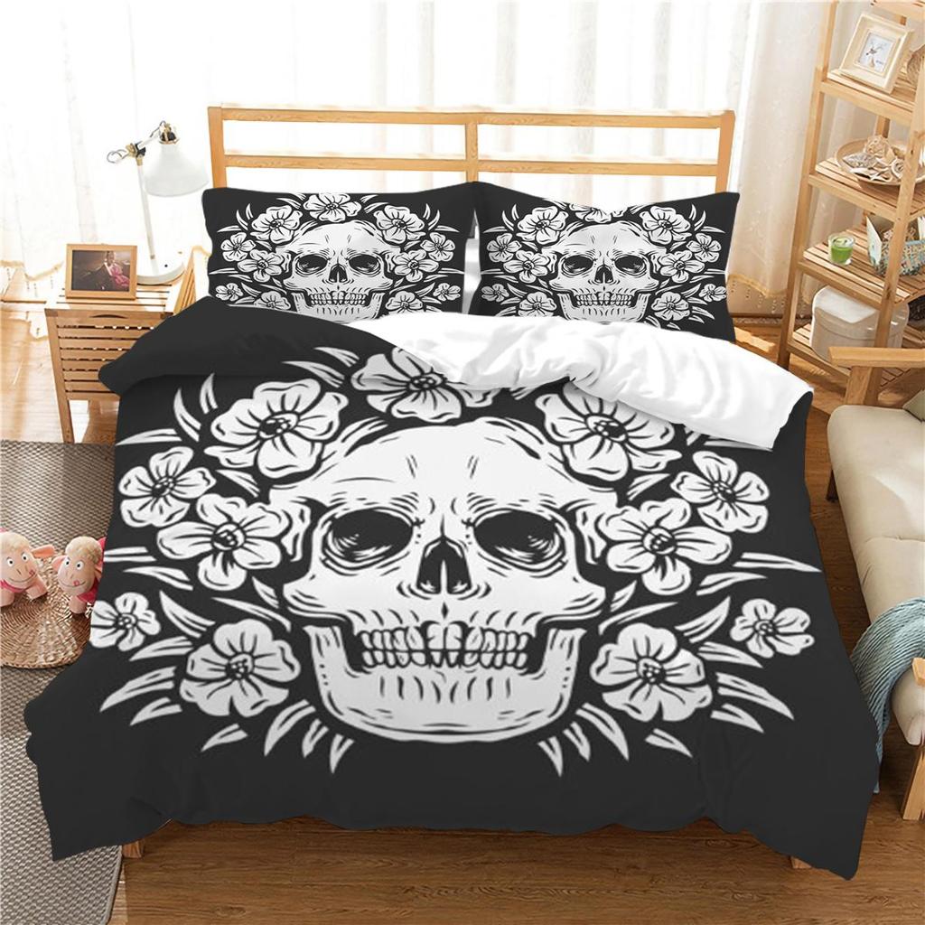 Design-Bettbezug-Set, 3D-Schädel-Druck, Bettwäsche-Set, cooler Bettbezug, Polyester-Bettbezug, King-Size-Queen-Size-Bettwäsche