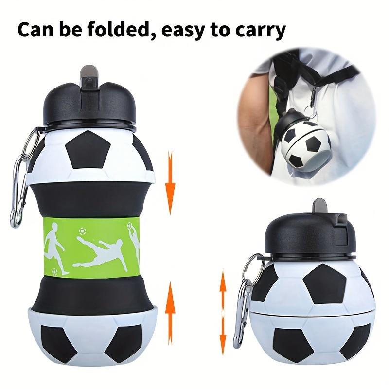 Football Pattern Folding Silicone Water Bottle 550ml, Leakproof Portable Collapsible Bottle, High Temperature Resistant