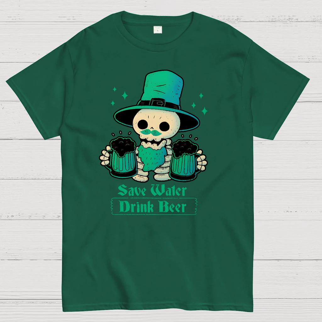 Skeleton St Patrick drinks Beer Cotton Summer Casual Cool Loose T-Shirt