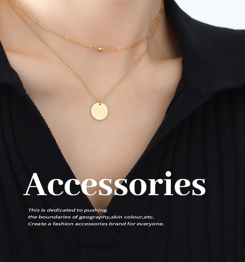 18K Gold Plated Lucky Round Pendant Double Layer Clavicle Necklace - European and American Style