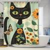 Vintage Chic Black Cat Shower Curtain With Sunflowers Perfect Bathroom Decor Gift For Her