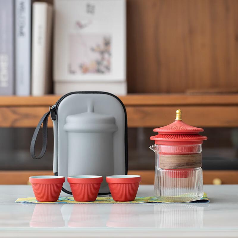 SHIJIANA Palace Style Ceramic Travel Tea Set - One Pot, Three Cups