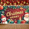 Holiday Celebration Banner Snowman Design Santa Claus Backdrop Christmas Banner Green Pine Branches Christmas Decor Banner