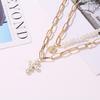 2 Layer Faux Pearl Necklace Round Figure Pendant Thick Chain Choker Jewelry Gift for Girls Women