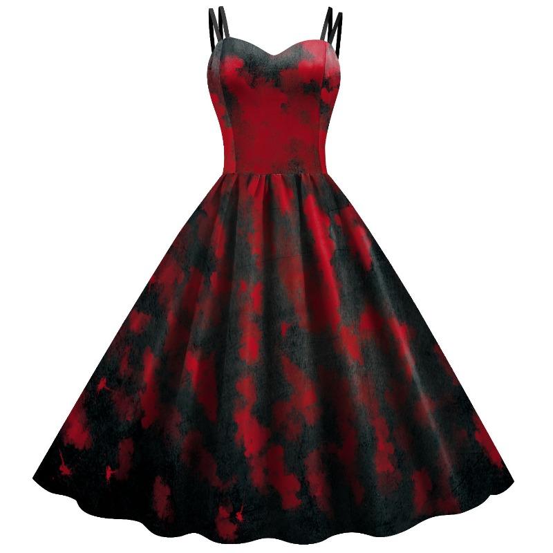 Women's Skirt Women's Halloween New Suspender Skull Head Spider Web Digital Printing Dress