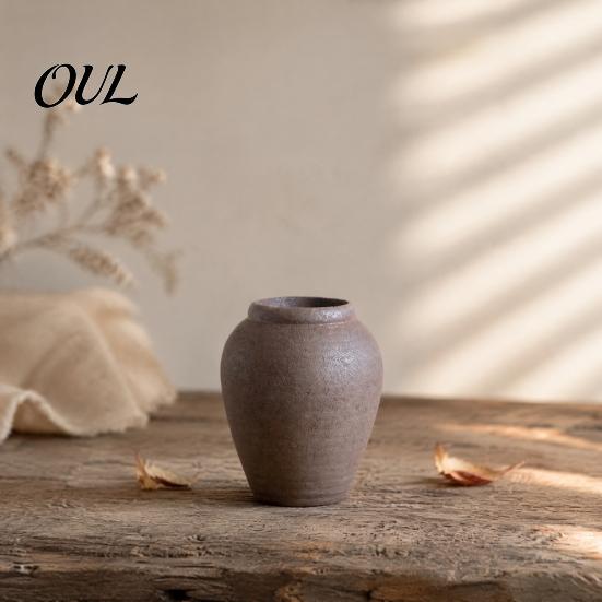 Weathered Stone Texture Plant Holder Retro Round Ceramic Vase, Small Hydroponic Planter, Rustic Style Decorative Ornament Table Centerpiece