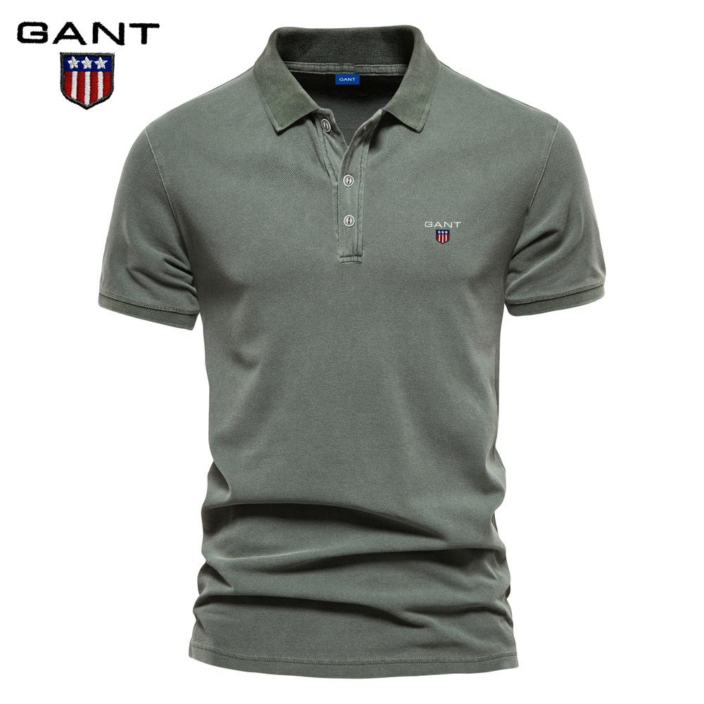 Gant Summer Embroidery Collar Sport Men's Pure Cotton Polo Shirt, Fashionable and Casual Men's Solid Color Short Sleeved T-shirt