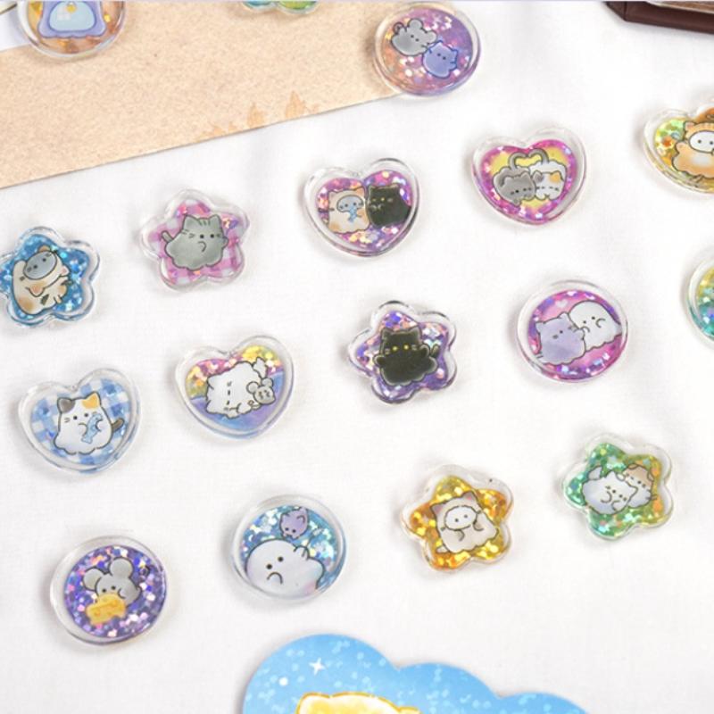 15PCS 3D Laser Sparkling Heart-shaped Animal Mobile Phone Case Decals Decoration Y2k Crystal Marbles Stickers