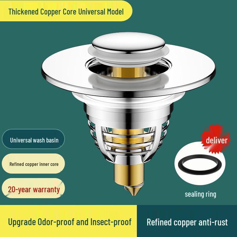 Copper Pop-up Basin Stopper & Anti-Clog Drain Filter