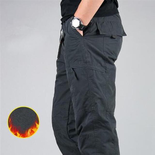 Winter Thick Fleece Casual Pants Men Cotton Baggy Cargo Pants Double Layer Velvet Warm Thermal Trousers