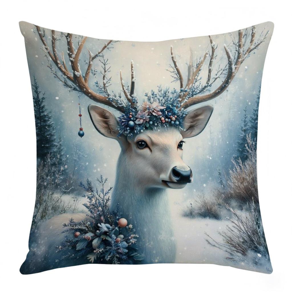 Christmas Pillow Cover - Festive Cartoon Linen Cushion Covers for Sofa Decor Pillowcase Xmas Cushion Cover Gift  ( No Pillow Core )