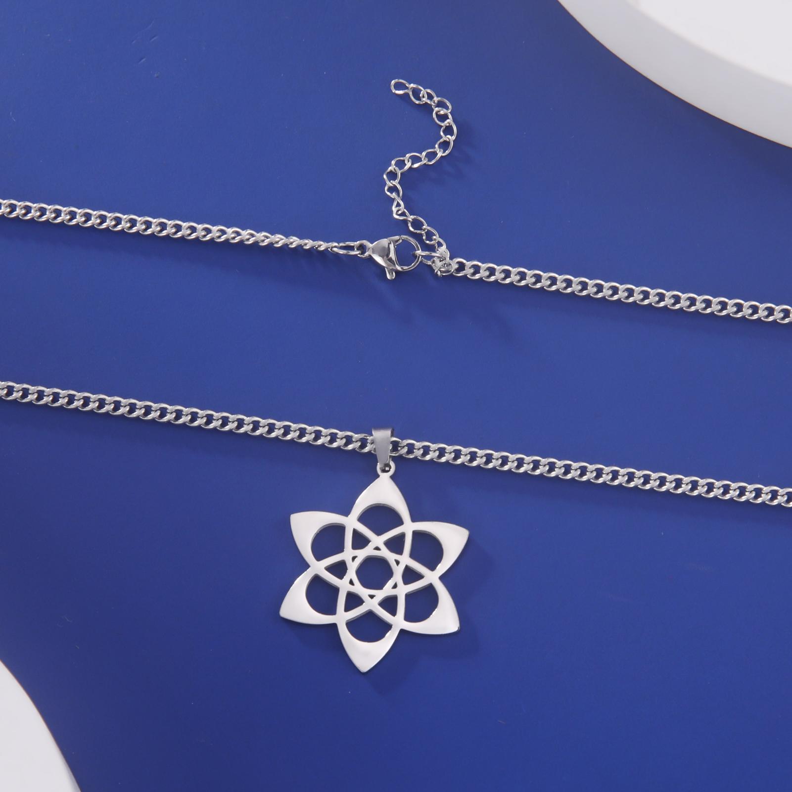 

LIKGREAT Chakra Lotus Flower Star of David Hebrew Pendant Necklace Religious Amulet Stainless Steel Women Je Jewelry Gift 45cm