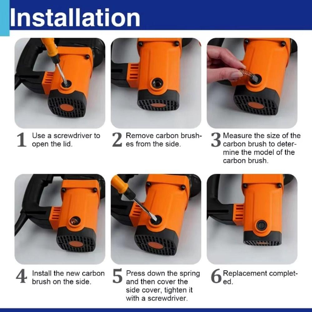 50Pcs Heavy-Duty Power Tool Carbon Brushes 5 Models with Metal Base Carbon Brush Replacement Kit Electric Motor Carbon Brushes