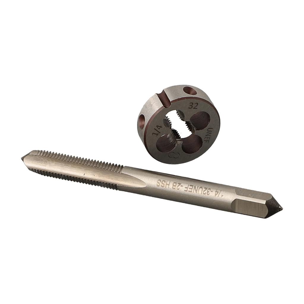 Complete 14 32 UNEF HSS Thread Tap and Round Die Package for Metalworking Applications Including Muzzle Restoration