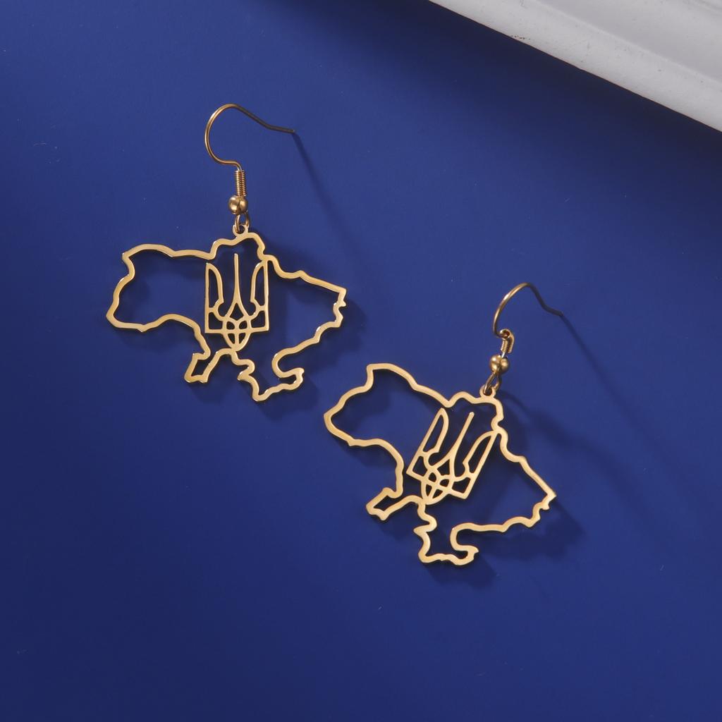 LIKGREAT Ukraine Map Dangle Earrings Fashion Hollow Ukraine Drop Earrings Ethnic Patriotic Exaggerate Earrings for Women Gifts