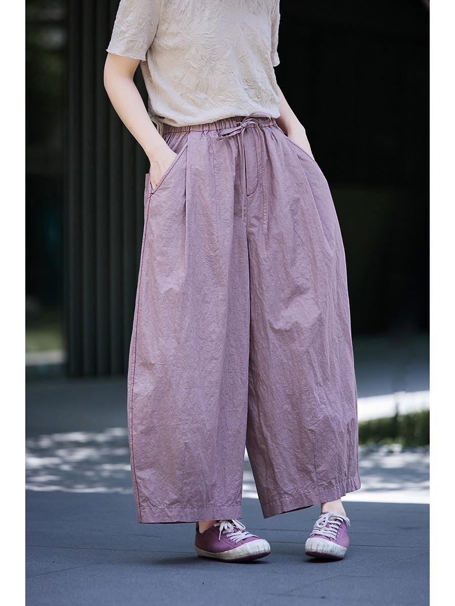 

Retro Artistic Light Mist Pink Women s Loose Cotton Pants - Skin-Friendly and Casual. Large