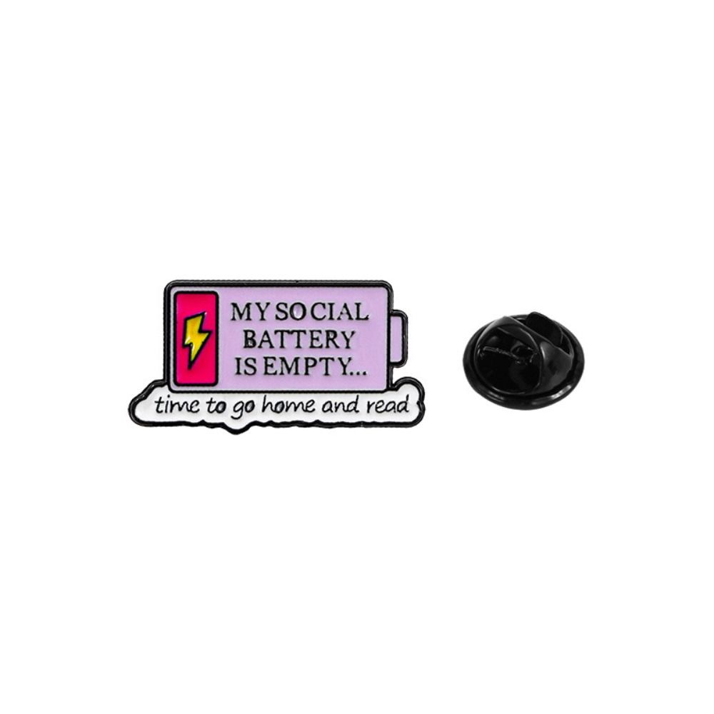 Personality Cartoon Letter Brooch "My Social Battery 1%" Metal Badge Cute Enamel Pin  Clothing