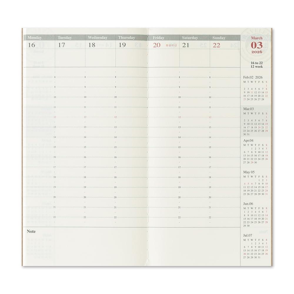 Travelers Notebook Planner Refill 2026 A5 Slim Vertical January Start