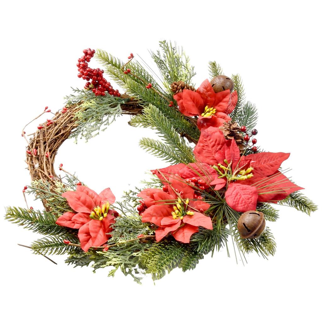 1pc Christmas Wreath Non-woven Fabric Simulation Door Hanging Flower 37cm Christmas Day Supermarket Home Garland Xmas Decoration