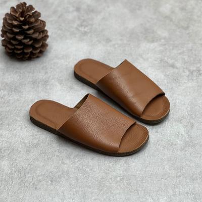 Fashion GKTINOO Retro Genuine Leather Flat Slippers 2025 Summer New Leisure Versatile Peep Toe Soft Sole Women Outdoor Slides