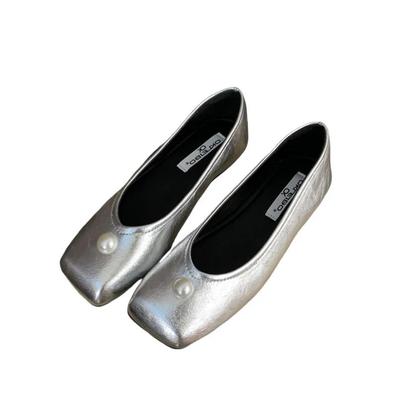 Fashion Women's Shoes Square Toe Flat Heels Autumn Dress New Retro Spring Autumn 2025