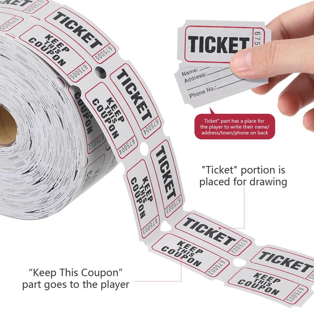 NOLITOY Event Raffle Coupon Lottery Game Sequential Roll of For Gray Tickets, Tickets, Tickets, Tickets, Tickets, Numbers, 1000, Perforated, Parties,