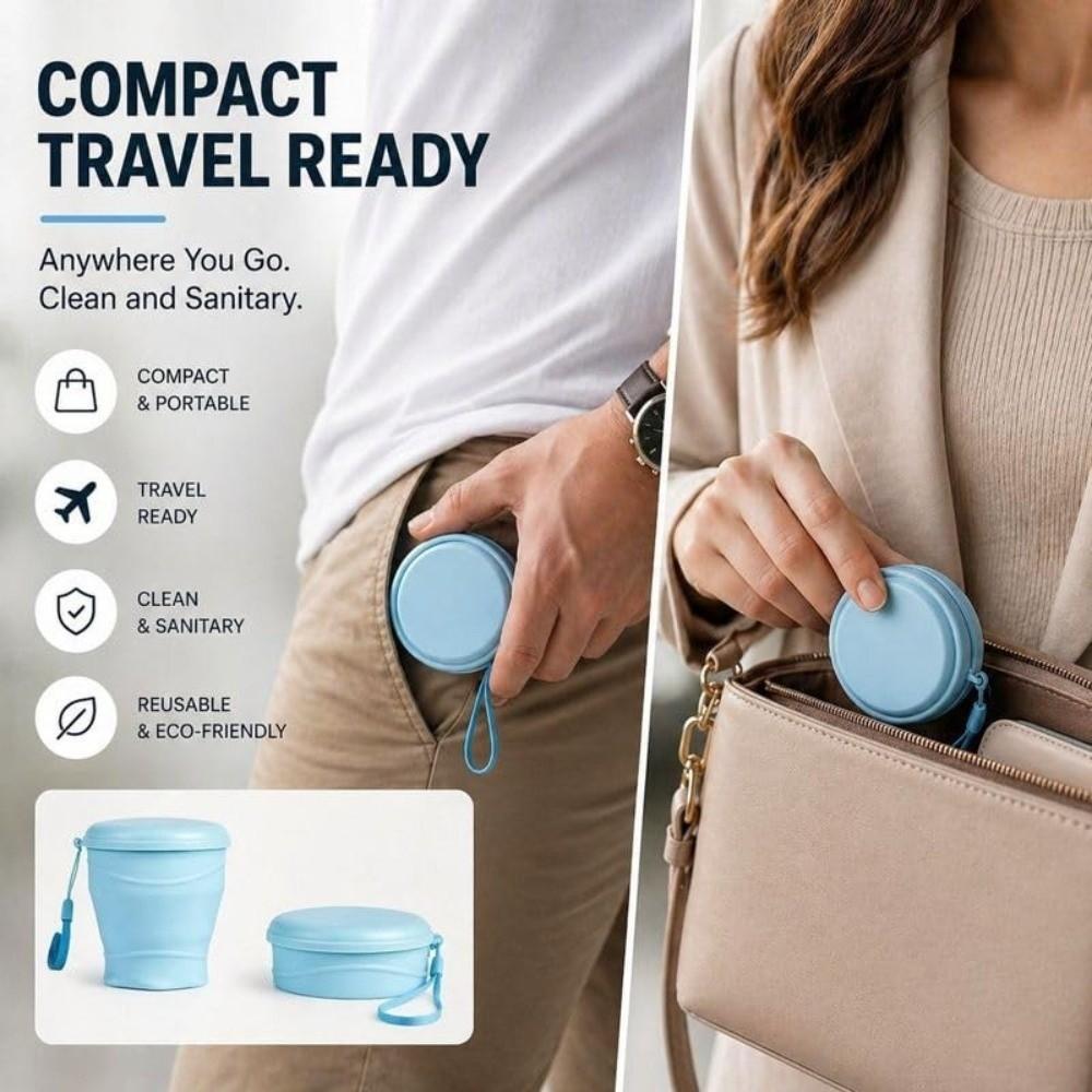 with Lid Mini Silicone Cup with Strap Folding Water Cup Durable Portable Pocket Cup  Outdoor Use