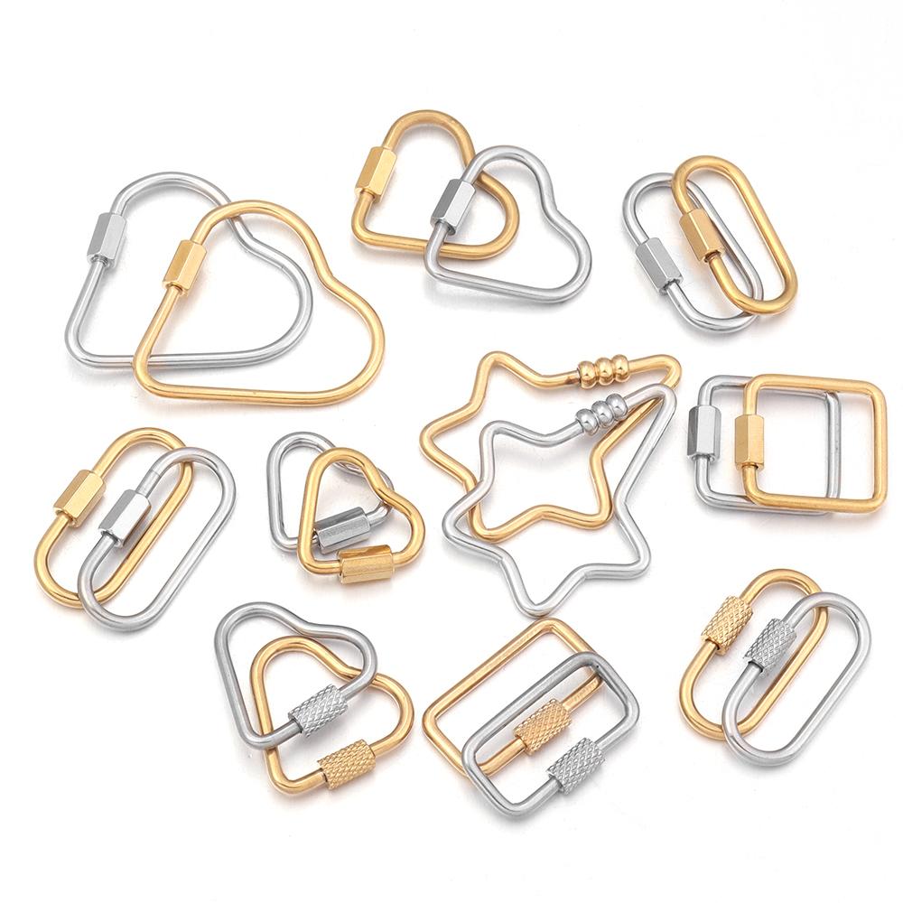 2pcs/lot Stainless Steel Screw Clasps Oval Heart Shape Carabiner Lock Clasp For Jewelry Connector Fastener DIY Keychain Supplies