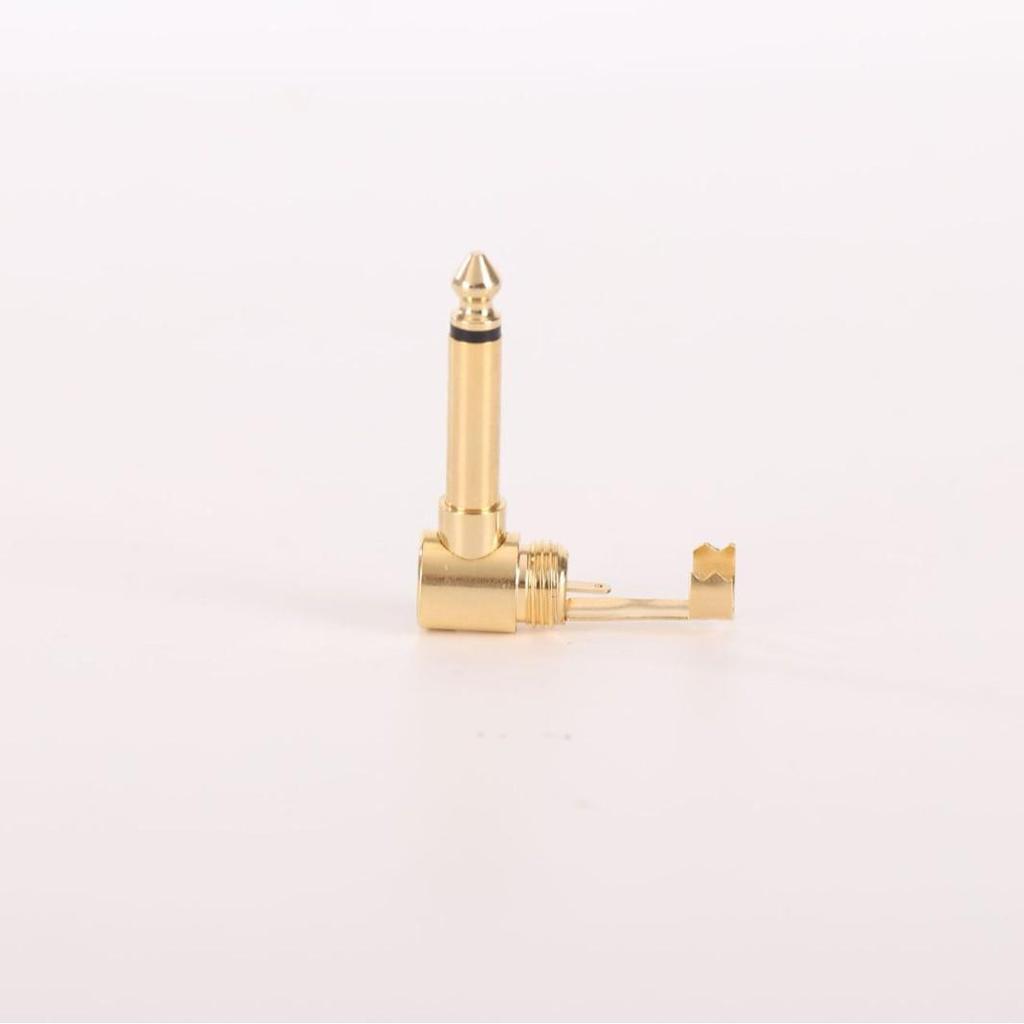 Gold-Plated 6.35mm Angled Plug with Cable Clip for Guitar, Amplifier, and Microphone – Anti-Interference Audio Connection for Stage Performance.