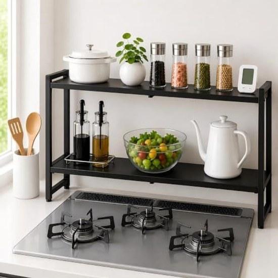 DAIWIN Stove Rack 2-Tier Width Adjustable 4370cm Height 8-Level Shelf Board Additional Compatible Does Not Interfere Gas Valve Rear Spice Black