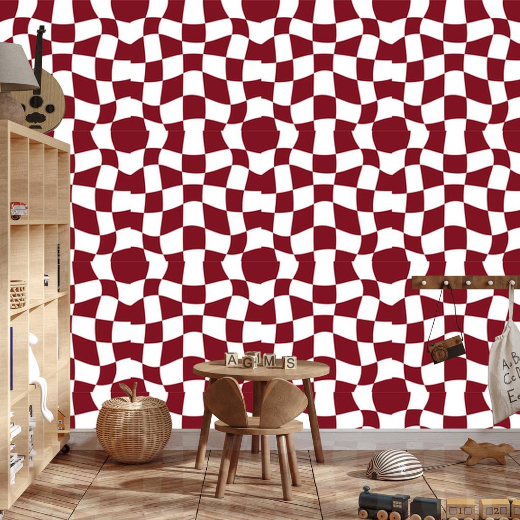 Wallpaper Casual Checkerboard Red and White 50x1000
