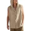2025 Summer Mens Sleeveless Shirt New Men Loose Casual Linen Hooded Shirt Male Thin Waistcoat Male Trendy Casual Shirt
