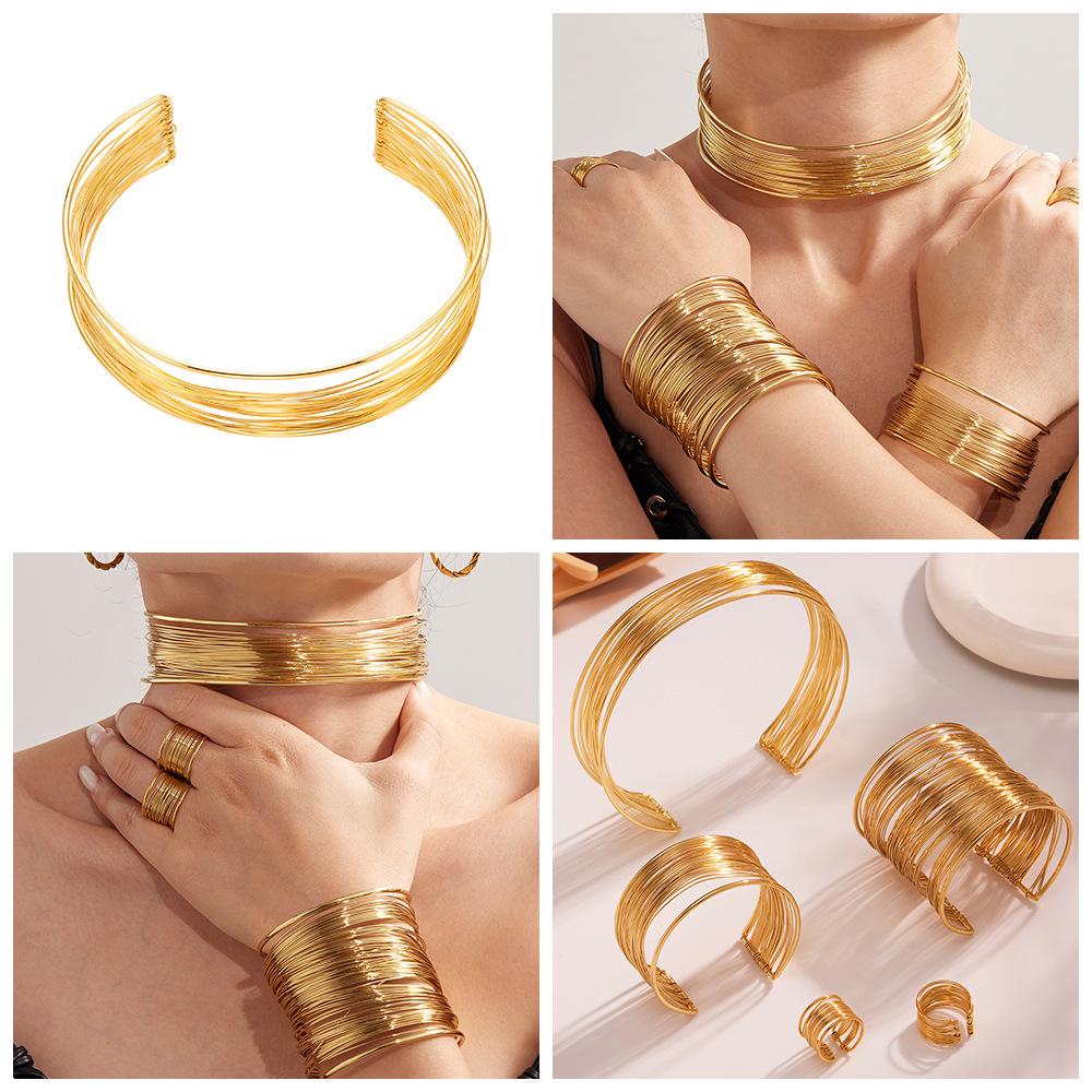 Oumaijia Edelstahl Drahtumwickter Choker & Offener Armreif - Europäischer & Amerikanischer Punk-Stil Schmuck