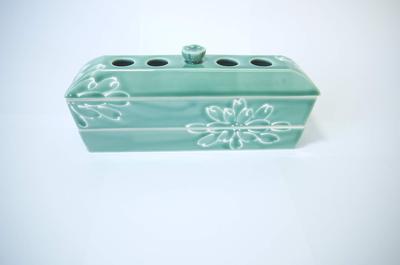 Arita Ware Incense Burner Plate, Celadon with Chrysanthemum Design (2 Tiers), Designed for Horizontal Use.