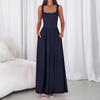 Women Casual Color Square Neck Long Dress
